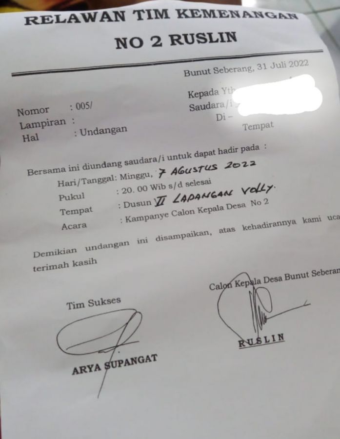 Jelang Pilkades Serentak 2022, Calon Kepala Desa Bunut Seberang Tebar Janji Palsu Kepada Warga